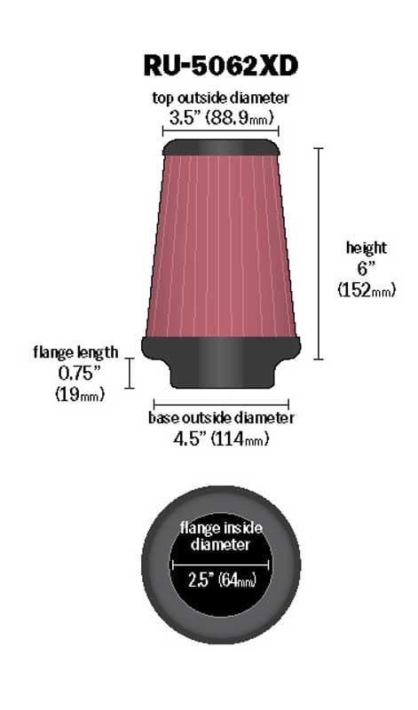 K&N Universal Clamp-On Air Filter RU-5062XD