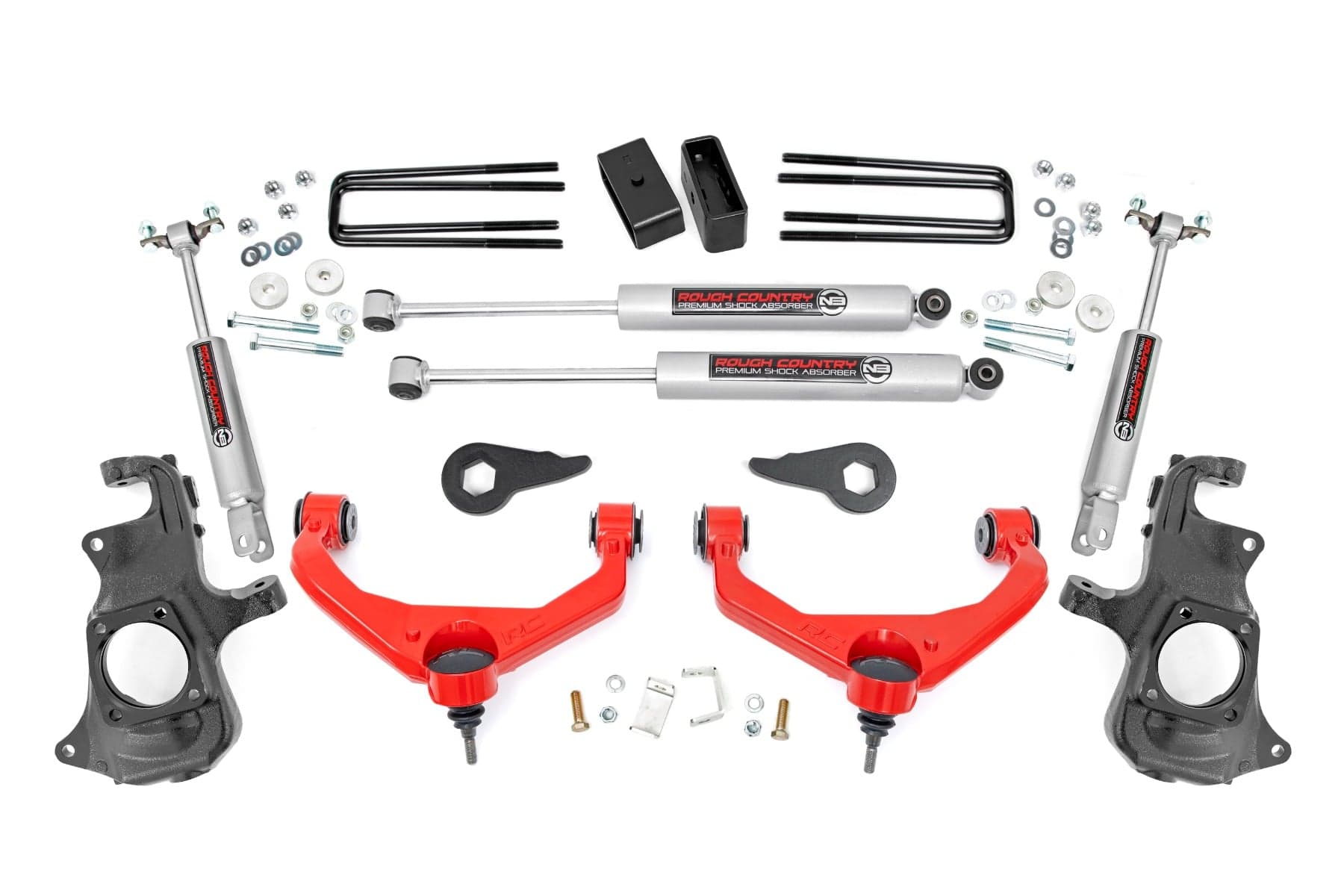 3.5-Inch Lift Kit with Red Forged Upper Control Arms for Silverado HD
