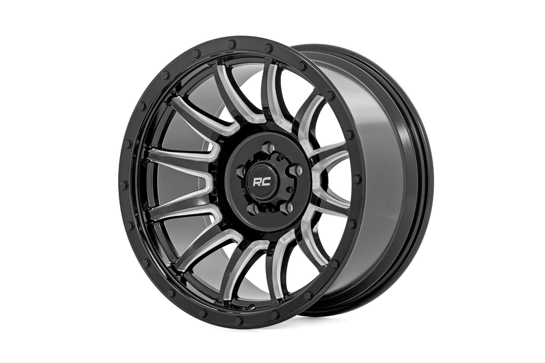 90 Series 12-Spoke Wheel — Gloss Black, Machined Spokes